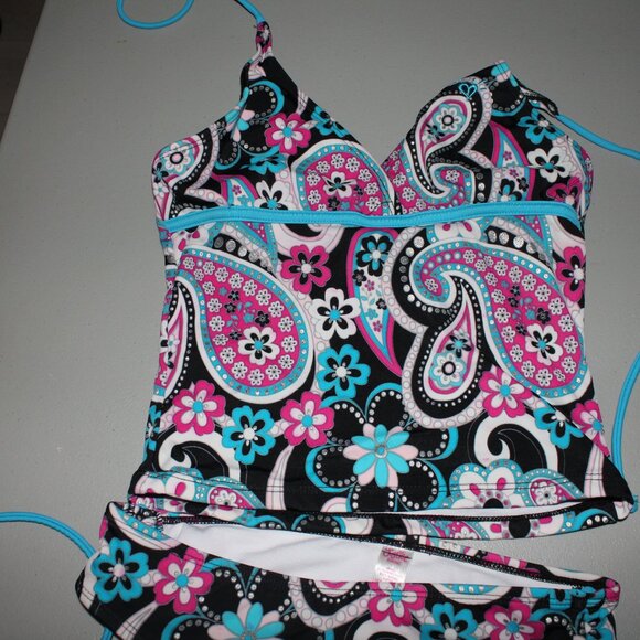 Multi Color 2 Pcs Justice Tankini Swimsuit Size 12 - Picture 2 of 11